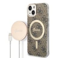 GUESS Originalna maska + punjač za iPhone 15/14/13 6,1", GUBPP14SH4EACSW, 4G Print MagSafe, plava smeđa